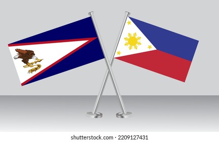 Gekreuzte Flaggen von Amerikanisch-Samoa und den Philippinen. Offizielle Farben. Richtiger Anteil. Banner-Design