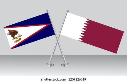 Crossed flags of American Samoa and Qatar. Official colors. Correct proportion. Banner design