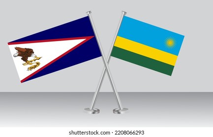 Crossed flags of American Samoa and Rwanda. Official colors. Correct proportion. Banner design