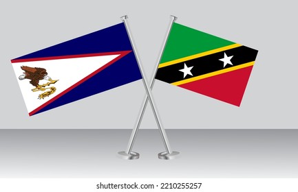 Banderas cruzadas de Samoa Americana y Saint Kitts y Nevis. Colores oficiales. Proporción correcta. Diseño de pancartas