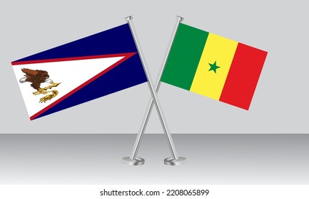 Crossed flags of American Samoa and Senegal. Official colors. Correct proportion. Banner design