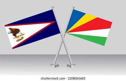 Crossed flags of American Samoa and Seychelles. Official colors. Correct proportion. Banner design