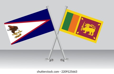 Banderas cruzadas de Samoa Americana y Sri Lanka. Colores oficiales. Proporción correcta. Diseño de pancartas