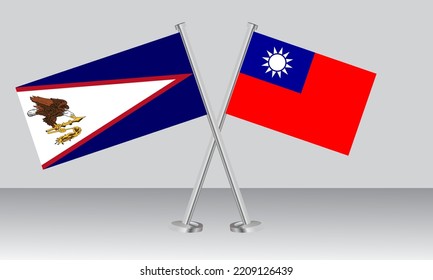 Crossed flags of American Samoa and Taiwan. Official colors. Correct proportion. Banner design