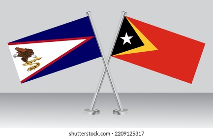 Crossed flags of American Samoa and Timor Leste. Official colors. Correct proportion. Banner design