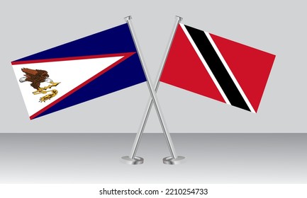 Crossed flags of American Samoa and Trinidad and Tobago. Official colors. Correct proportion. Banner design