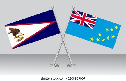 Crossed flags of American Samoa and Tuvalu. Official colors. Correct proportion. Banner design