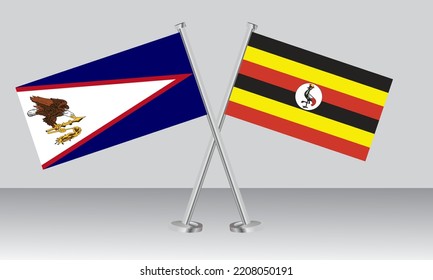 Crossed flags of American Samoa and Uganda. Official colors. Correct proportion. Banner design