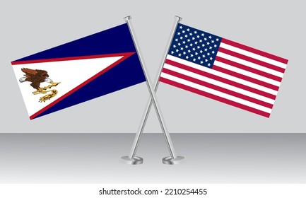Crossed flags of American Samoa and United State of America (USA). Official colors. Correct proportion. Banner design