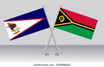 Crossed flags of American Samoa and Vanuatu. Official colors. Correct proportion. Banner design