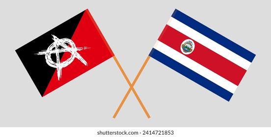 Crossed flags of anarchy and Costa Rica. Official colors. Correct proportion. Vector illustration
