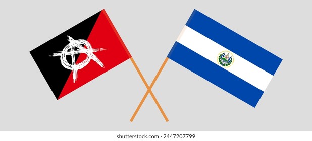 Crossed flags of anarchy and Ecuador. Official colors. Correct proportion. Vector illustration
