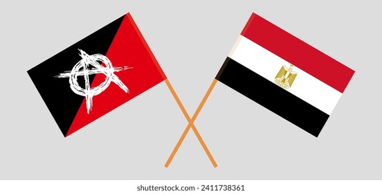 Crossed flags of anarchy and Egypt. Official colors. Correct proportion. Vector illustration
