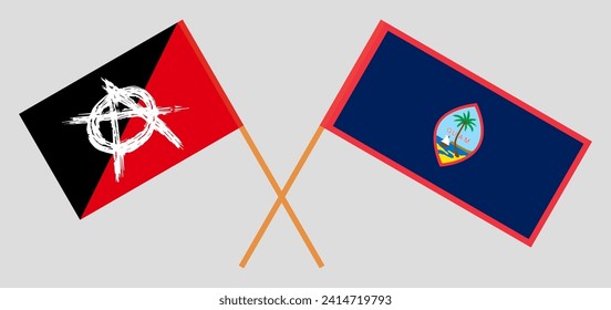 Crossed flags of anarchy and Guam. Official colors. Correct proportion. Vector illustration
