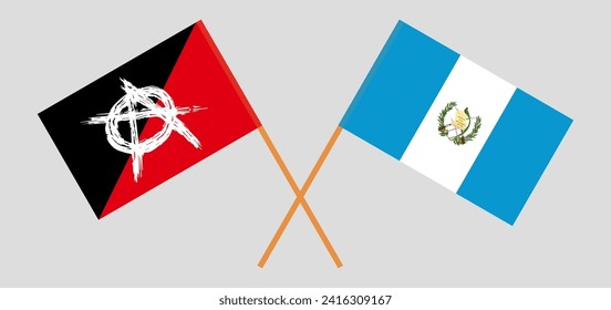 Crossed flags of anarchy and Guatemala. Official colors. Correct proportion. Vector illustration
