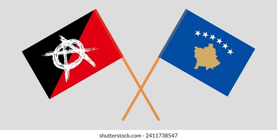 Crossed flags of anarchy and Kosovo. Official colors. Correct proportion. Vector illustration
