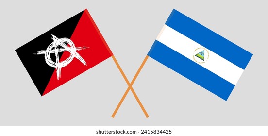 Crossed flags of anarchy and Nicaragua. Official colors. Correct proportion. Vector illustration
