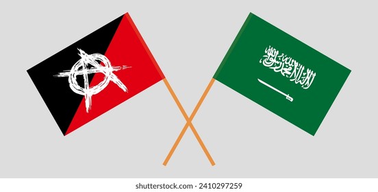 Crossed flags of anarchy and Saudi Arabia. Official colors. Correct proportion. Vector illustration
