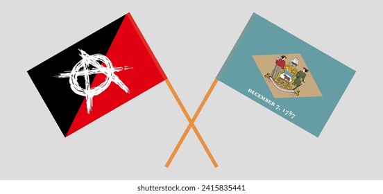 Crossed flags of anarchy and The State of Delaware. Official colors. Correct proportion. Vector illustration
