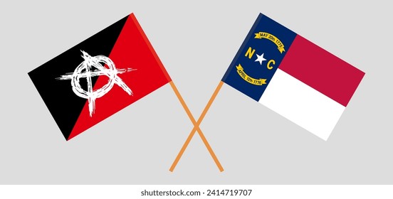 Crossed flags of anarchy and The State of North Carolina. Official colors. Correct proportion. Vector illustration
