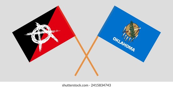 Crossed flags of anarchy and The State of Oklahoma. Official colors. Correct proportion. Vector illustration
