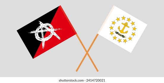 Crossed flags of anarchy and the State of Rhode Island. Official colors. Correct proportion. Vector illustration
