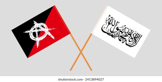 Crossed flags of anarchy and Taliban. Official colors. Correct proportion. Vector illustration