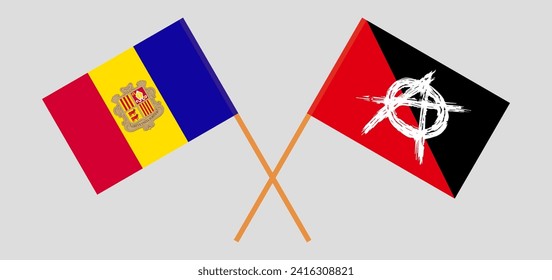 Crossed flags of Andorra and anarchy. Official colors. Correct proportion. Vector illustration
