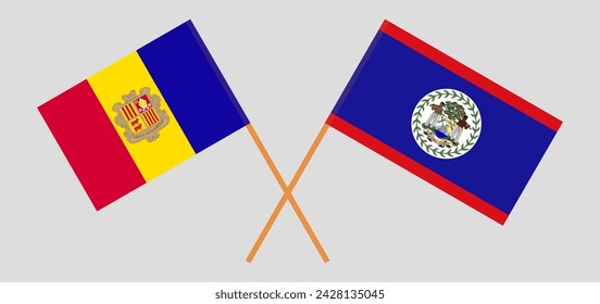 Crossed flags of Andorra and Belize. Official colors. Correct proportion. Vector illustration

