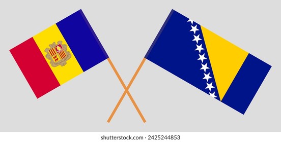 Crossed flags of Andorra and Bosnia and Herzegovina. Official colors. Correct proportion. Vector illustration
