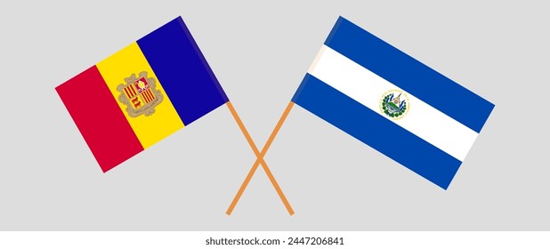 Crossed flags of Andorra and El Salvador. Official colors. Correct proportion. Vector illustration
