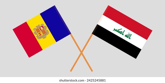 Crossed flags of Andorra and Iraq. Official colors. Correct proportion. Vector illustration
