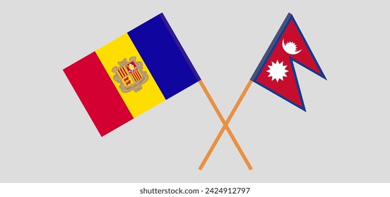 Crossed flags of Andorra and Nepal. Official colors. Correct proportion