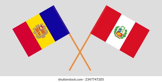 Crossed flags of Andorra and Peru. Official colors. Correct proportion. Vector illustration
