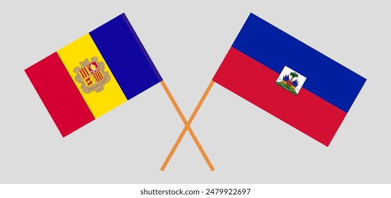 Crossed flags of Andorra and Republic of Haiti. Official colors. Correct proportion. Vector illustration
