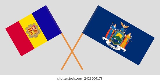 Crossed flags of Andorra and The State of New York. Official colors. Correct proportion. Vector illustration
