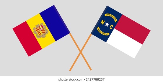 Crossed flags of Andorra and The State of North Carolina. Official colors. Correct proportion. Vector illustration
