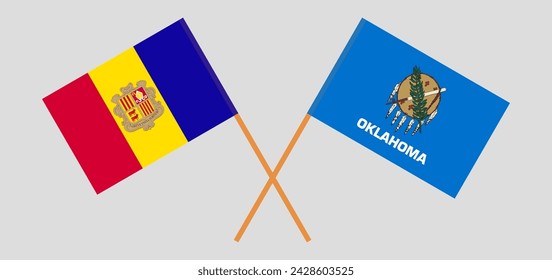 Crossed flags of Andorra and The State of Oklahoma. Official colors. Correct proportion. Vector illustration
