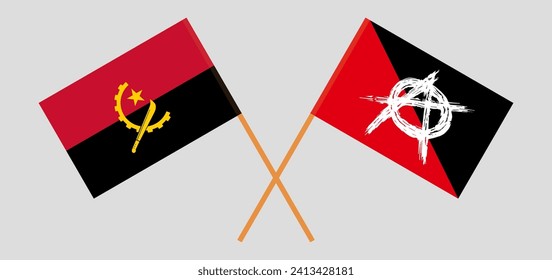 Crossed flags of Angola and anarchy. Official colors. Correct proportion. Vector illustration
