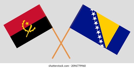 Crossed flags of Angola and Bosnia and Herzegovina. Official colors. Correct proportion. Vector illustration
