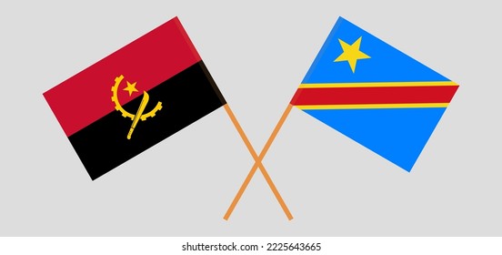 Crossed flags of Angola and Democratic Republic of the Congo. Official colors. Correct proportion. Vector illustration
