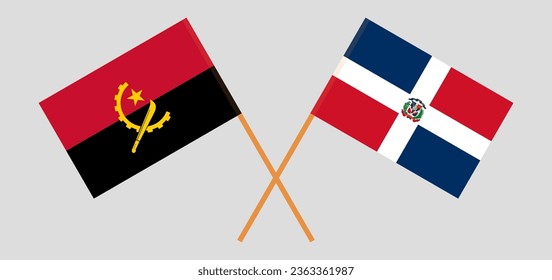 Crossed flags of Angola and Dominican Republic. Official colors. Correct proportion. Vector illustration
