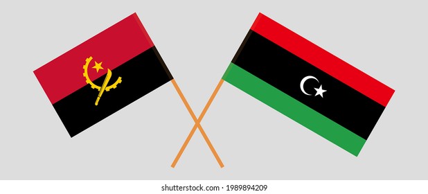 Crossed flags of Angola and Libya. Official colors. Correct proportion