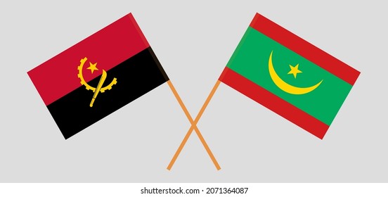 Crossed flags of Angola and Mauritania. Official colors. Correct proportion