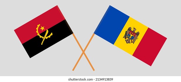 Crossed flags of Angola and Moldova. Official colors. Correct proportion. Vector illustration
