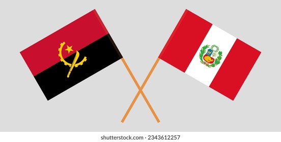 Crossed flags of Angola and Peru. Official colors. Correct proportion. Vector illustration

