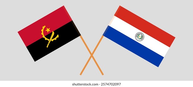 Crossed flags of Angola and Republic of Paraguay. Official colors. Correct proportion. Vector illustration.
