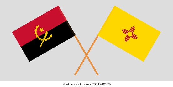 Crossed flags of Angola and the State of New Mexico. Official colors. Correct proportion
