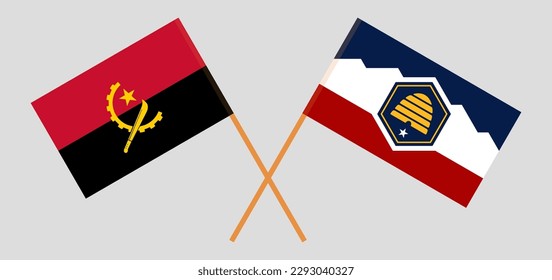Crossed flags of Angola and The State of Utah. Official colors. Correct proportion. Vector illustration
