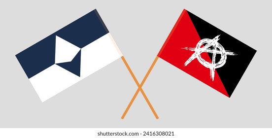 Crossed flags of Antarctica and anarchy. Official colors. Correct proportion. Vector illustration
